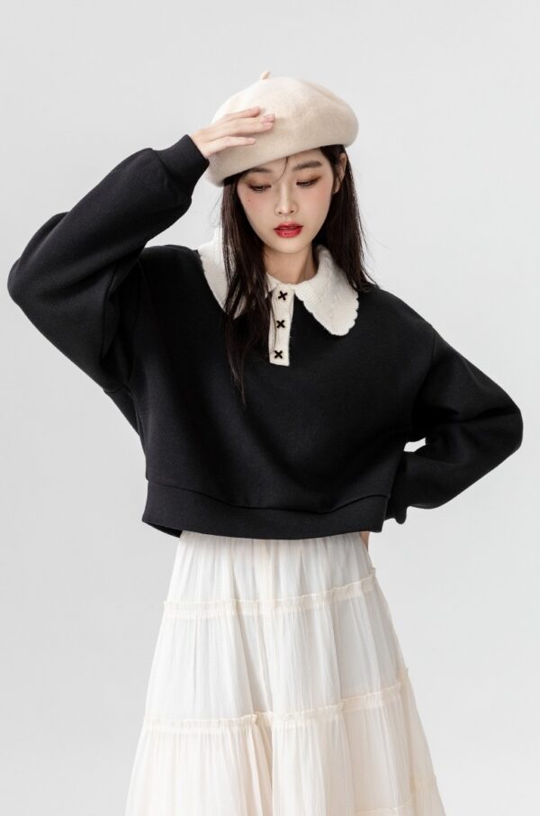 Chic Black Polo Sweatshirt