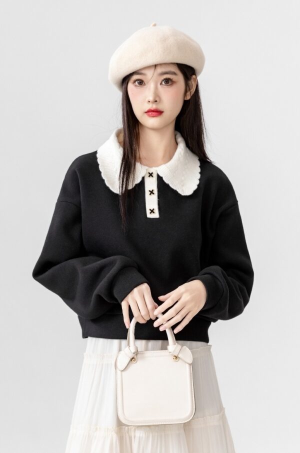 Chic Black Polo Sweatshirt - Image 2