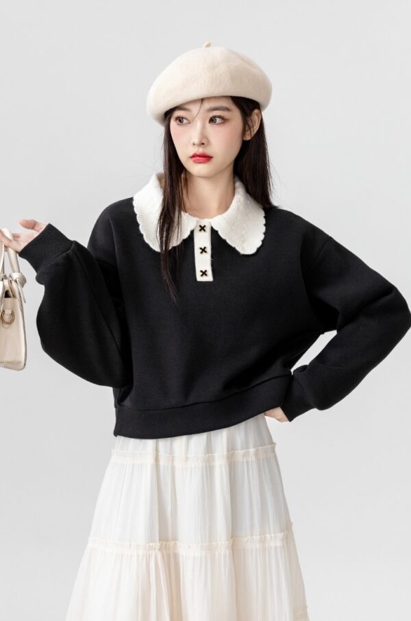 Chic Black Polo Sweatshirt - Image 8