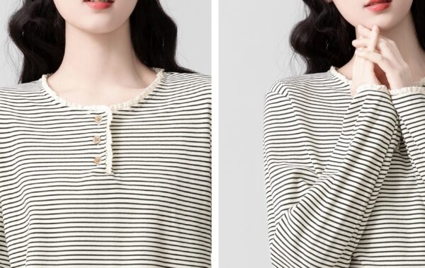 Colorblock Striped Lace Trim Top - Image 7