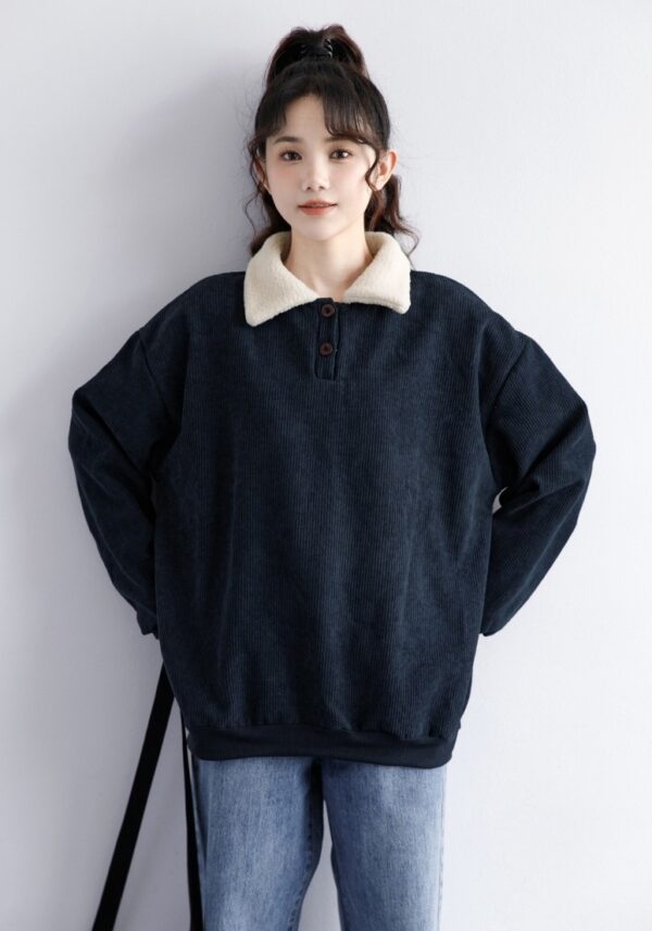 Corduroy Fleece Polo Sweatshirt Navy