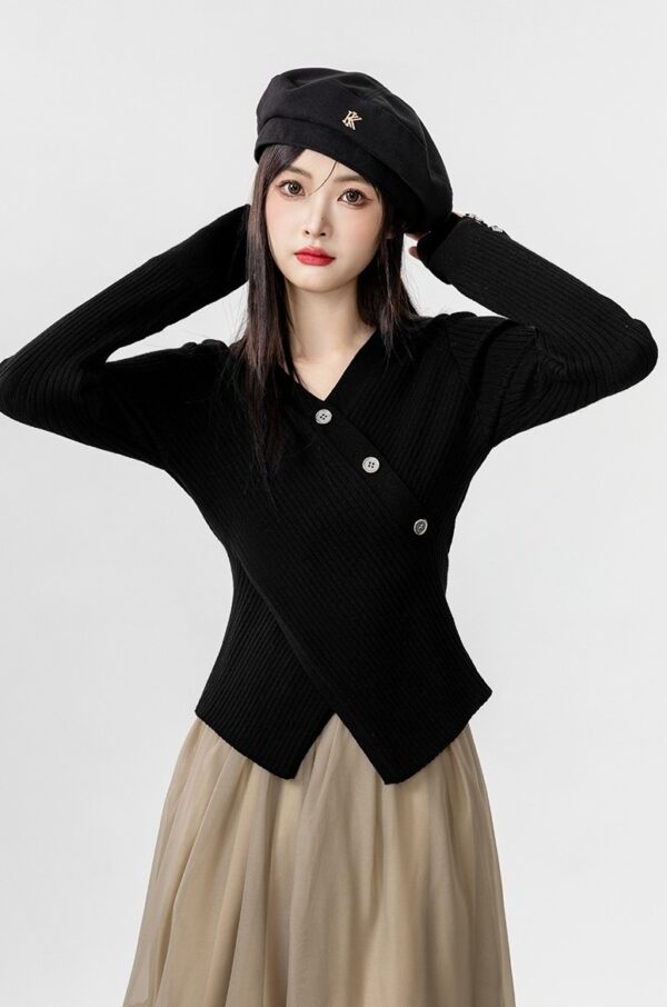 Cross Vneck Black Knit Top - Image 3