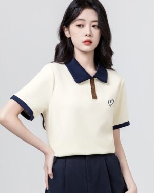 Embroidered Polo Collar Short Sleeve Tee