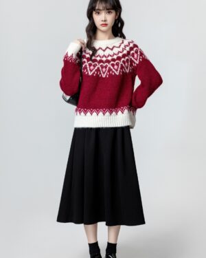 Fair Isle Red Knit Sweater