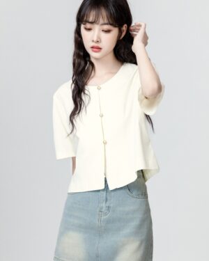 French Design Short Sleeve Blouse