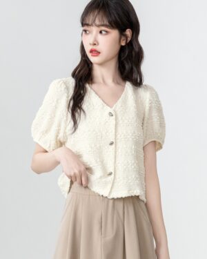 French Puff Sleeve Short Blouse