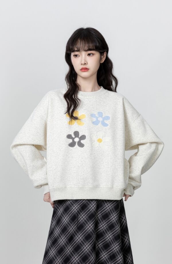 Gray Floral Embroidered Sweatshirt - Image 2