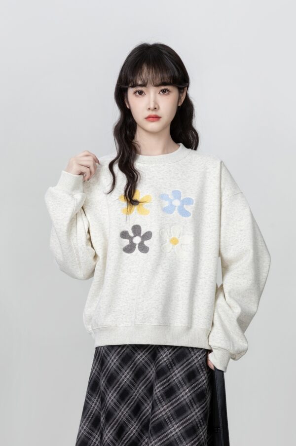 Gray Floral Embroidered Sweatshirt - Image 6