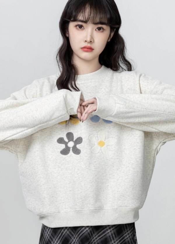 Gray Floral Embroidered Sweatshirt - Image 7