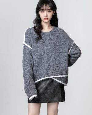 Gray Loose Knit Pullover Sweater