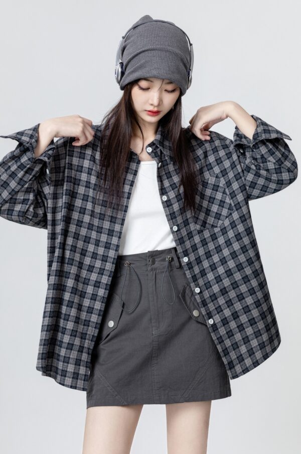 Gray Plaid Long Sleeve Shirt Jacket