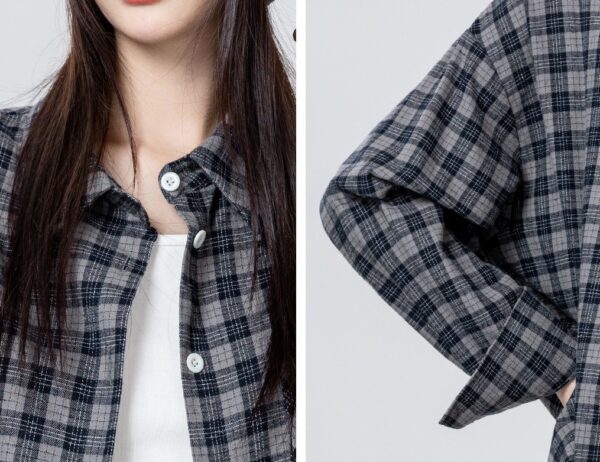 Gray Plaid Long Sleeve Shirt Jacket - Image 9