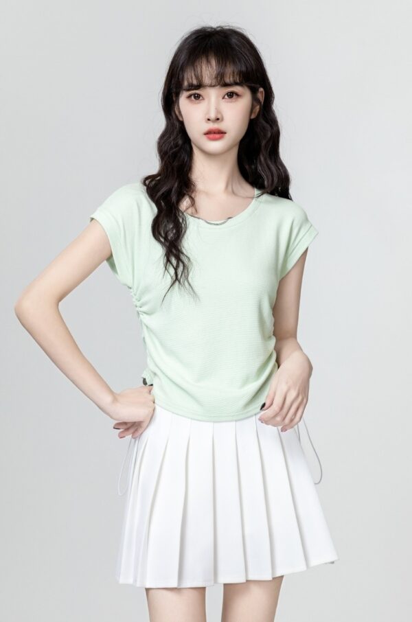 Green Drawstring Short Sleeve Top - Image 2