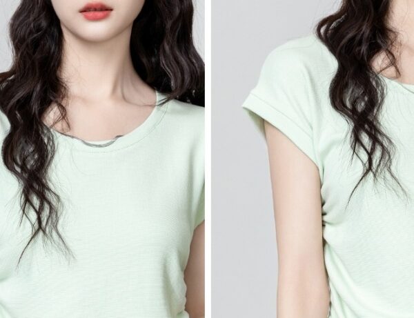 Green Drawstring Short Sleeve Top - Image 3