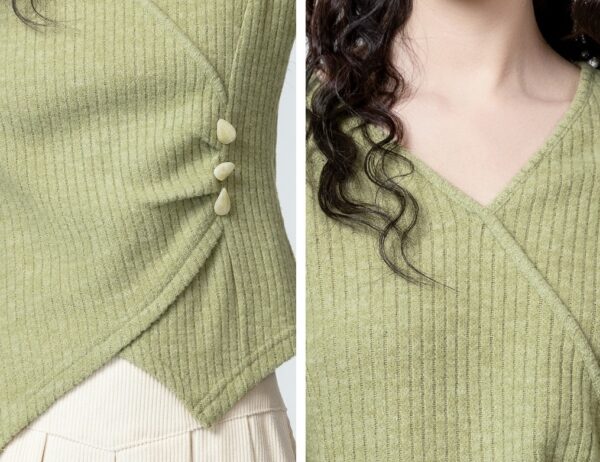 Green Irregular Vneck Long Sleeve Top - Image 10