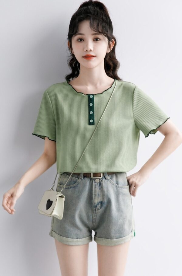 Green Ruffled Design Short Sleeve Top - Image 13