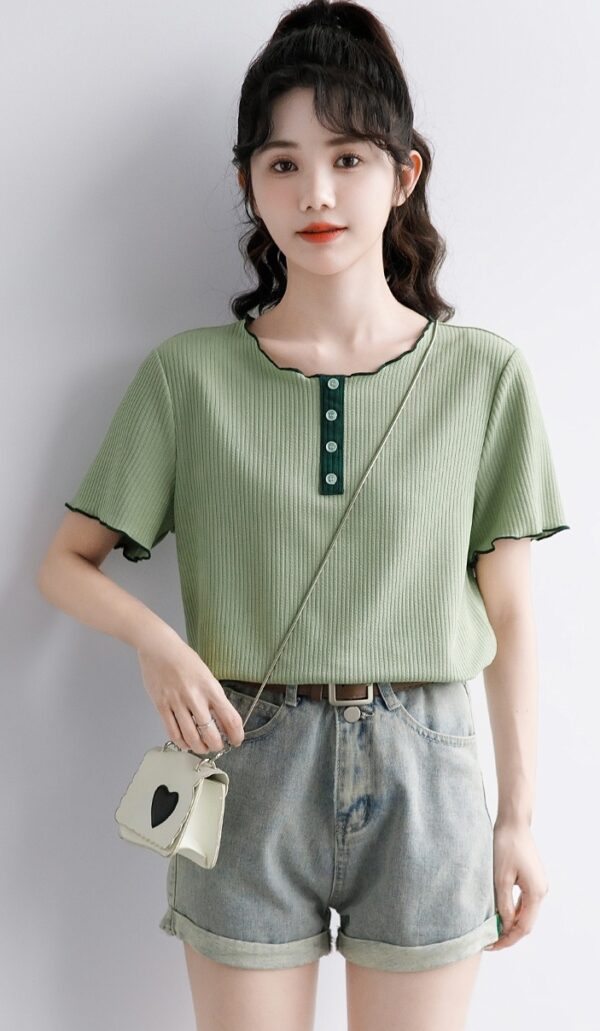 Green Ruffled Design Short Sleeve Top - Image 14