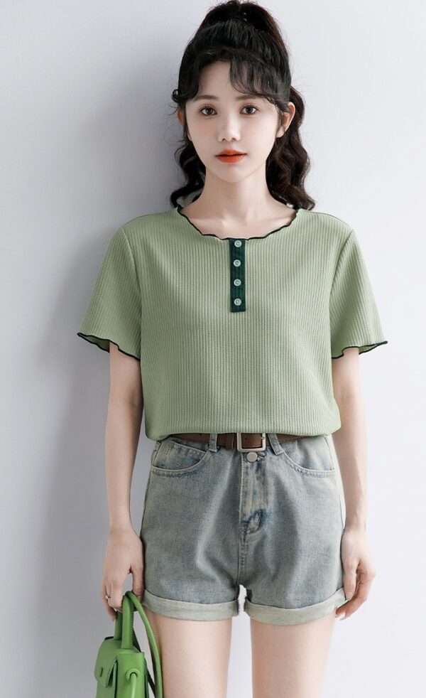 Green Ruffled Design Short Sleeve Top - Image 7