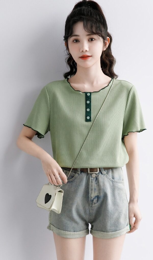 Green Ruffled Design Short Sleeve Top - Image 10