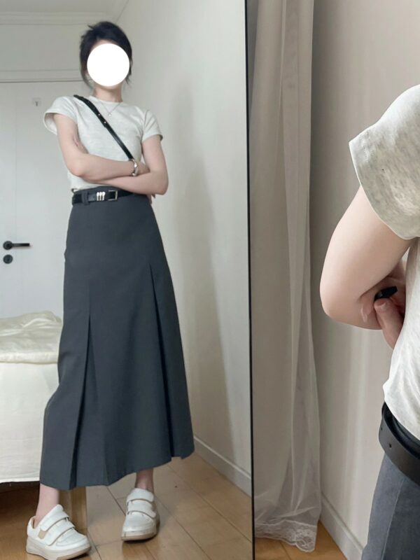 Grey A-Line Midi Skirt | Minnie - (G)I-DLE - Image 2