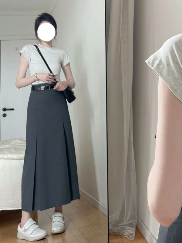 Grey A-Line Midi Skirt | Minnie - (G)I-DLE - Image 3