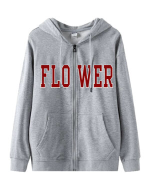 Grey "Flower" Zip-Up Hooded Jacket | Gaeul - IVE