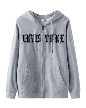 Grey "Loves True" Zip-Up Hooded Jacket | Hyein - NewJeans