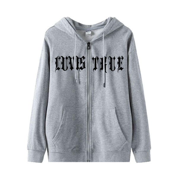 Grey "Loves True" Zip-Up Hooded Jacket | Hyein - NewJeans