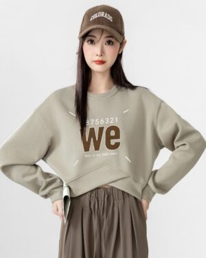 Irregular Round Neck Letter Print Sweatshirt