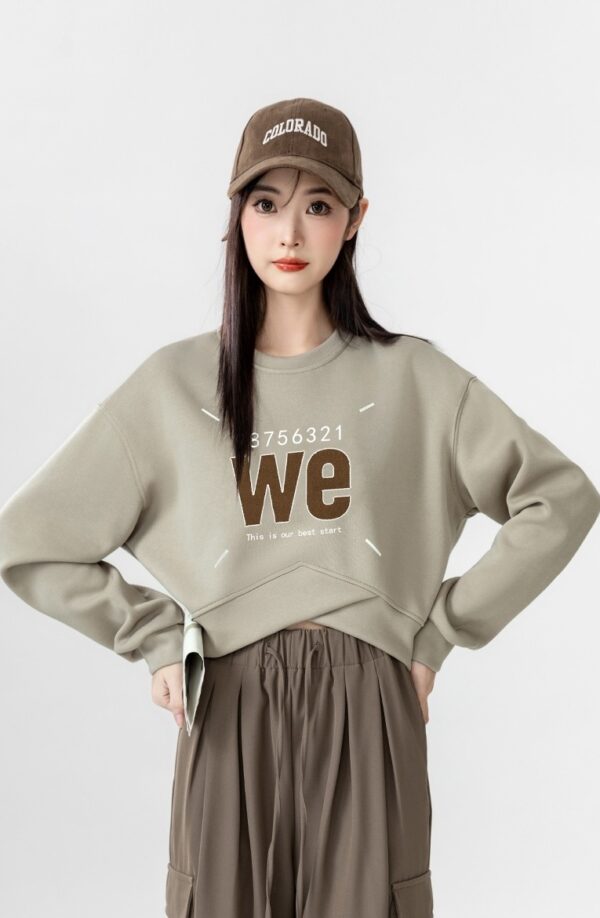 Irregular Round Neck Letter Print Sweatshirt