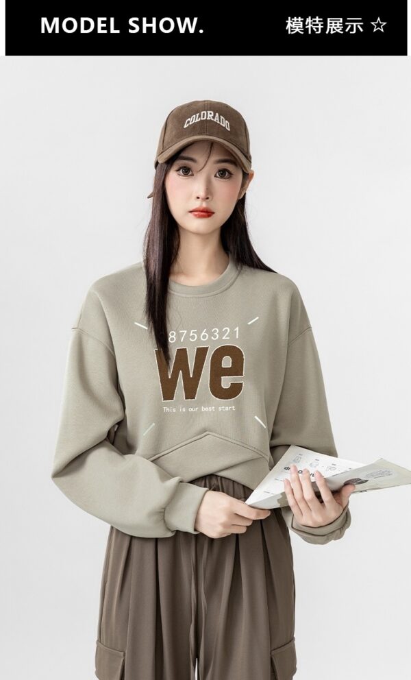 Irregular Round Neck Letter Print Sweatshirt - Image 11