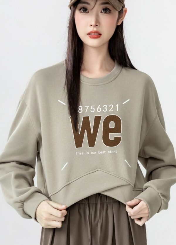 Irregular Round Neck Letter Print Sweatshirt - Image 12