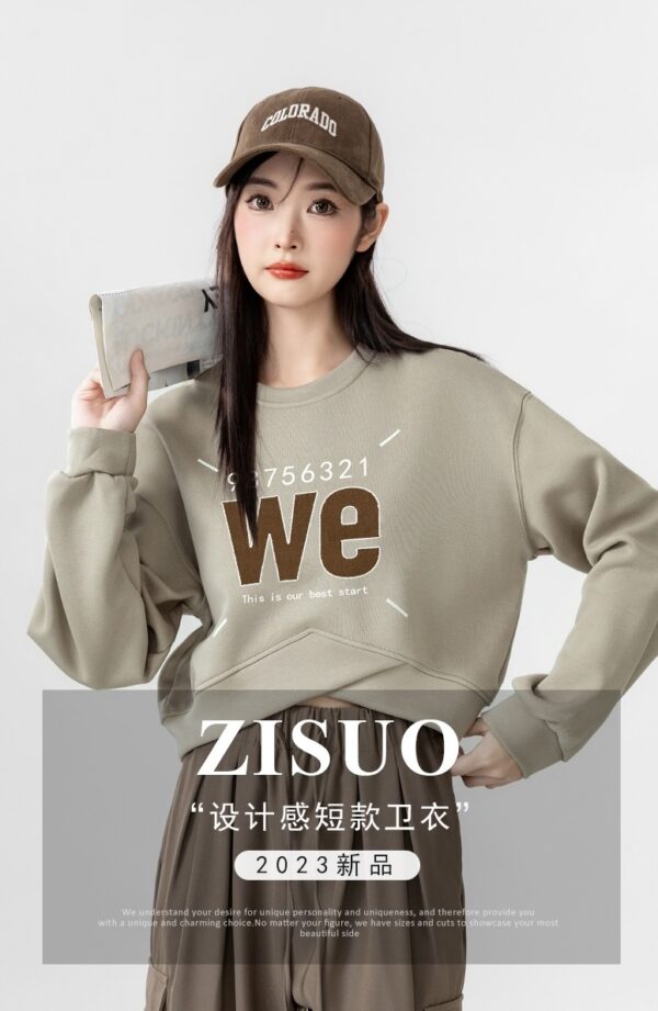 Irregular Round Neck Letter Print Sweatshirt - Image 15