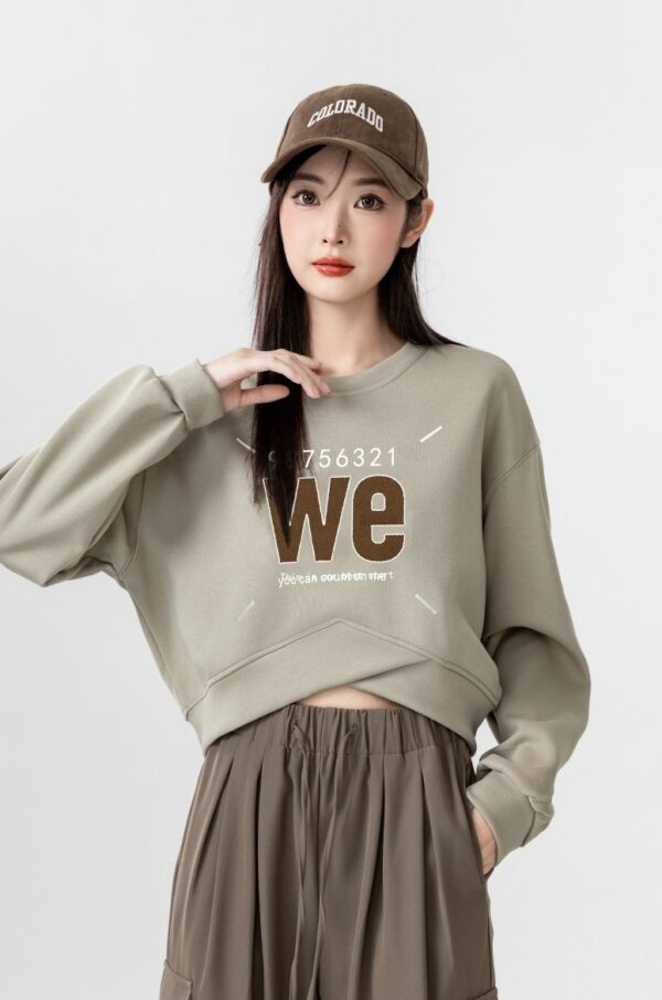 Irregular Round Neck Letter Print Sweatshirt - Image 6