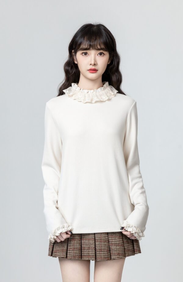 Lace Trim Mock Neck Top - Image 4