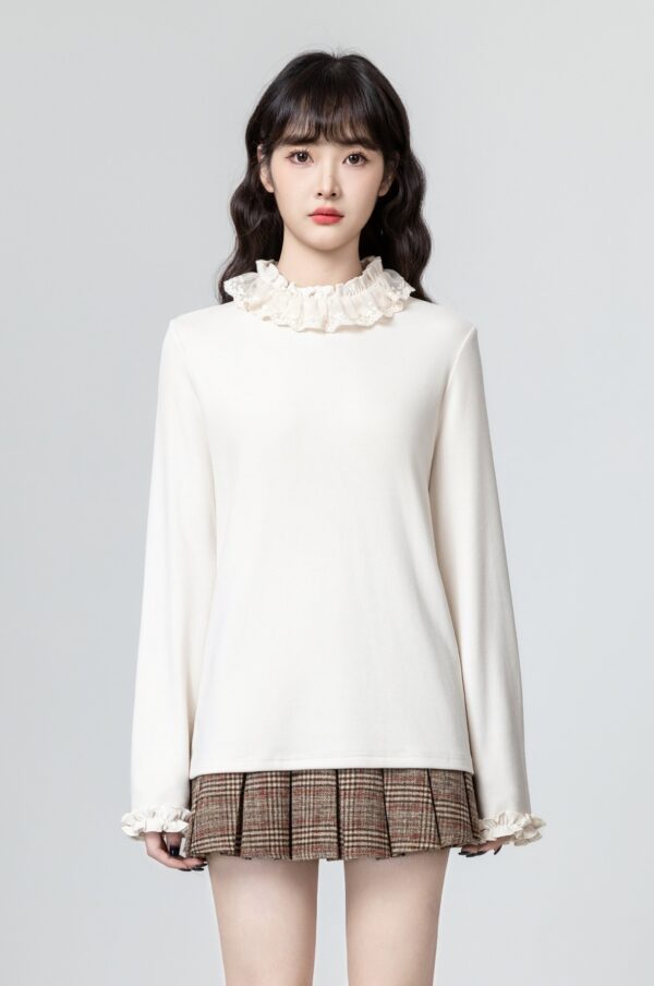 Lace Trim Mock Neck Top - Image 5