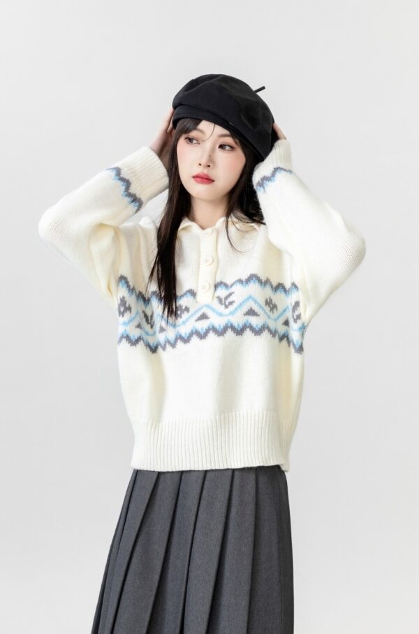 New Jacquard Polo Sweater Top - Image 2