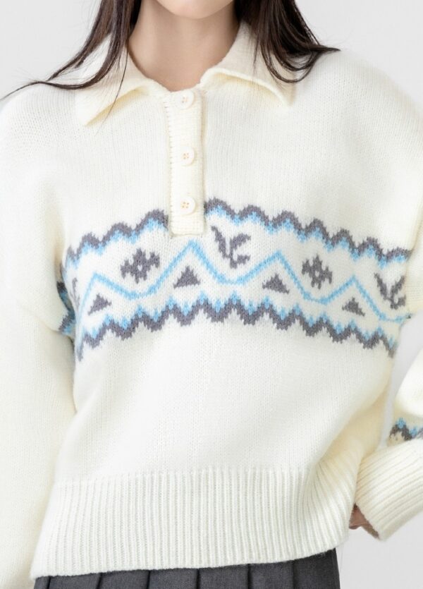 New Jacquard Polo Sweater Top - Image 11