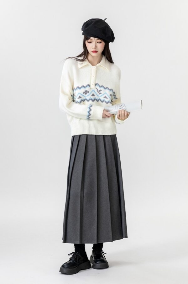 New Jacquard Polo Sweater Top - Image 12