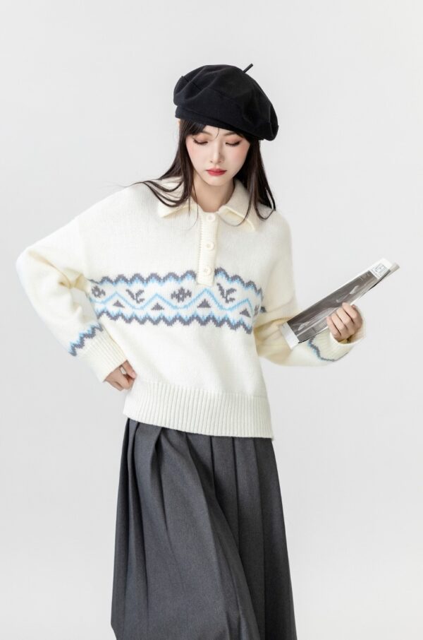 New Jacquard Polo Sweater Top - Image 4