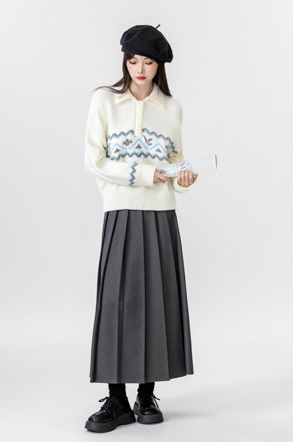 New Jacquard Polo Sweater Top - Image 6