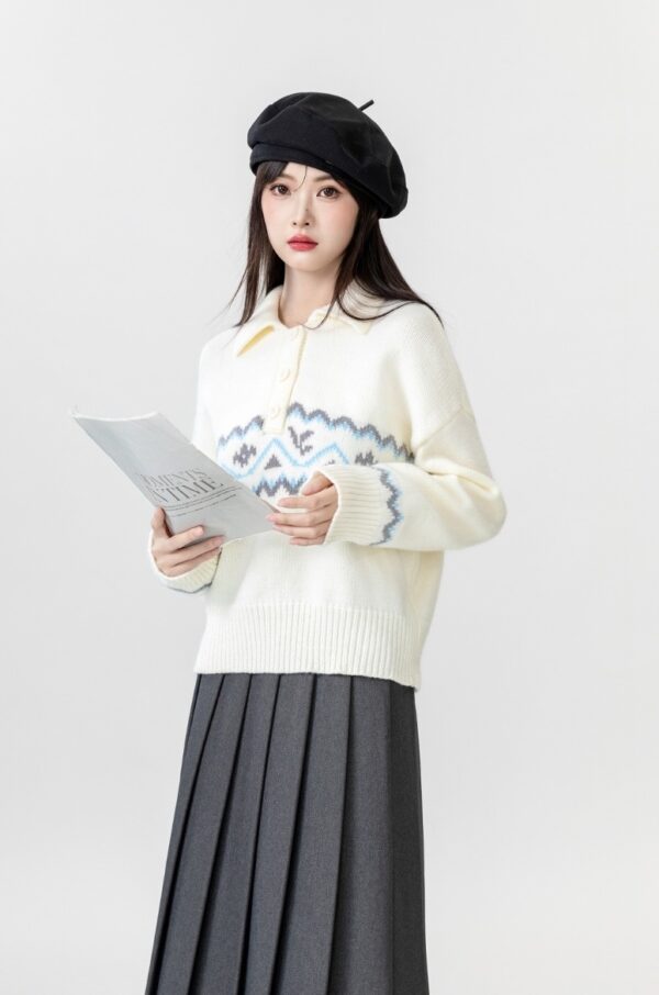 New Jacquard Polo Sweater Top - Image 7