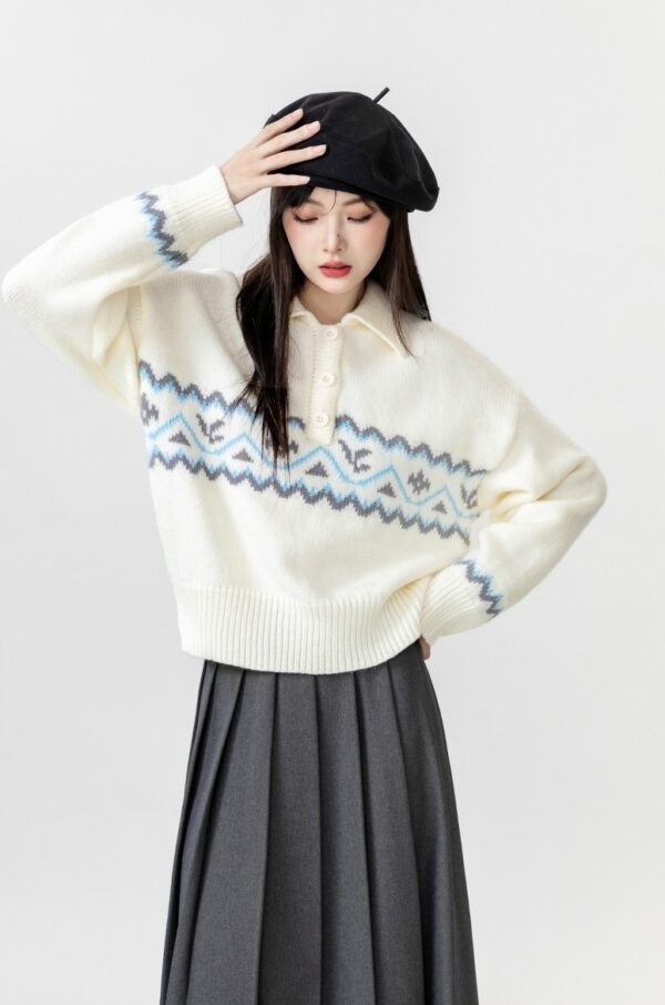 New Jacquard Polo Sweater Top - Image 8