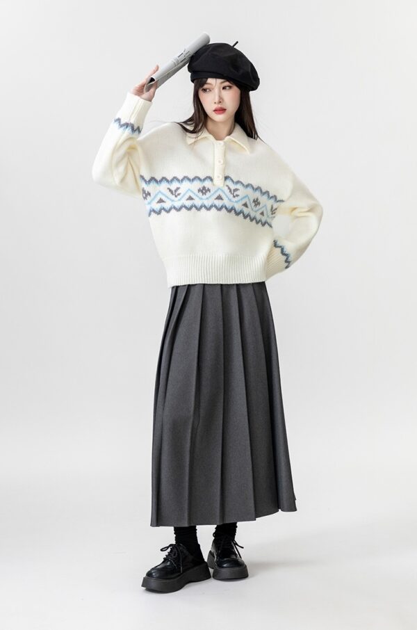 New Jacquard Polo Sweater Top - Image 9