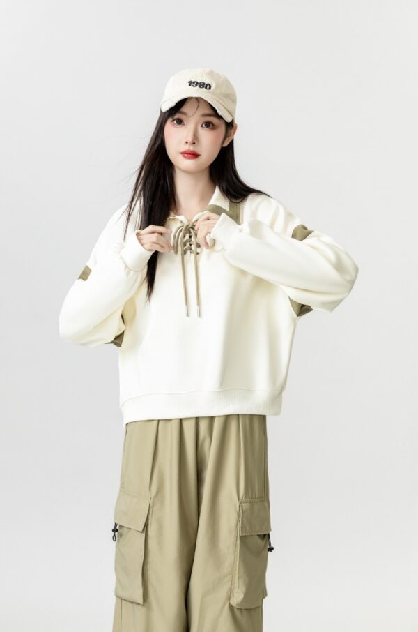 New Spring Beige Tie Polo Sweatshirt