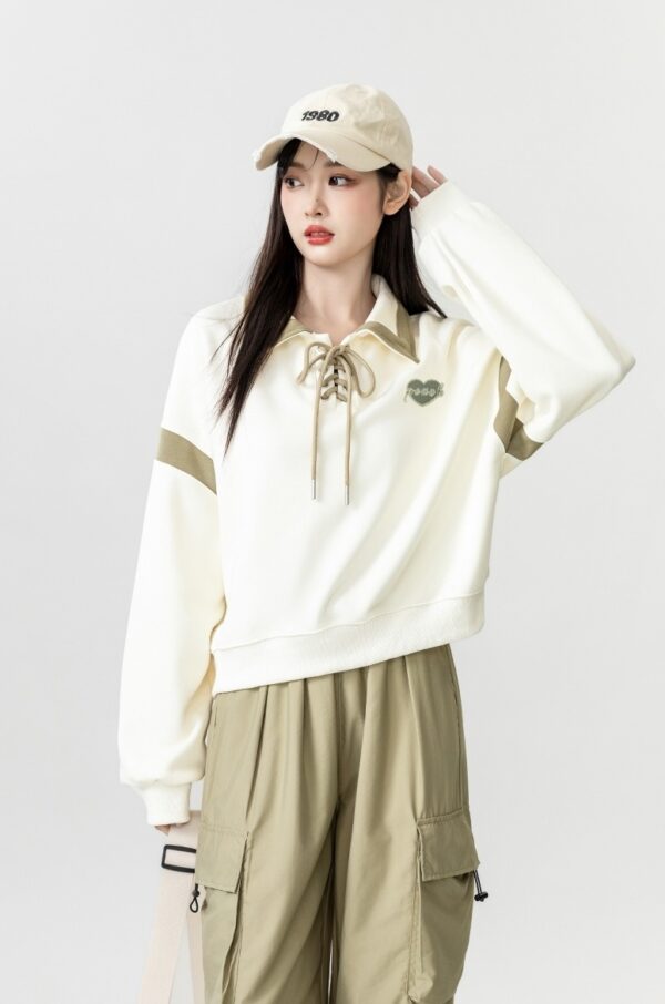 New Spring Beige Tie Polo Sweatshirt - Image 2