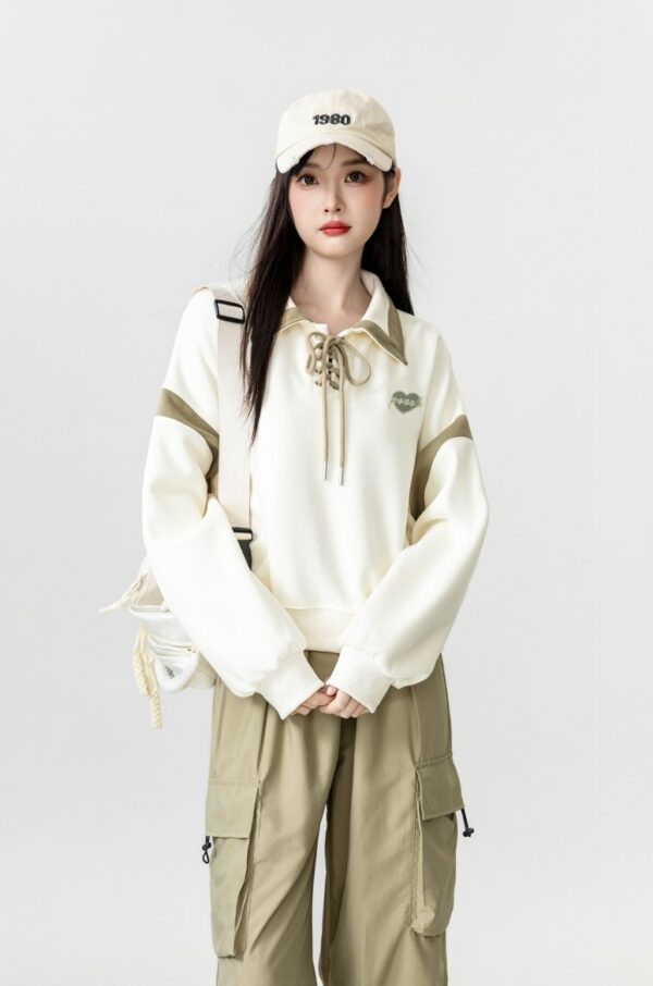 New Spring Beige Tie Polo Sweatshirt - Image 11