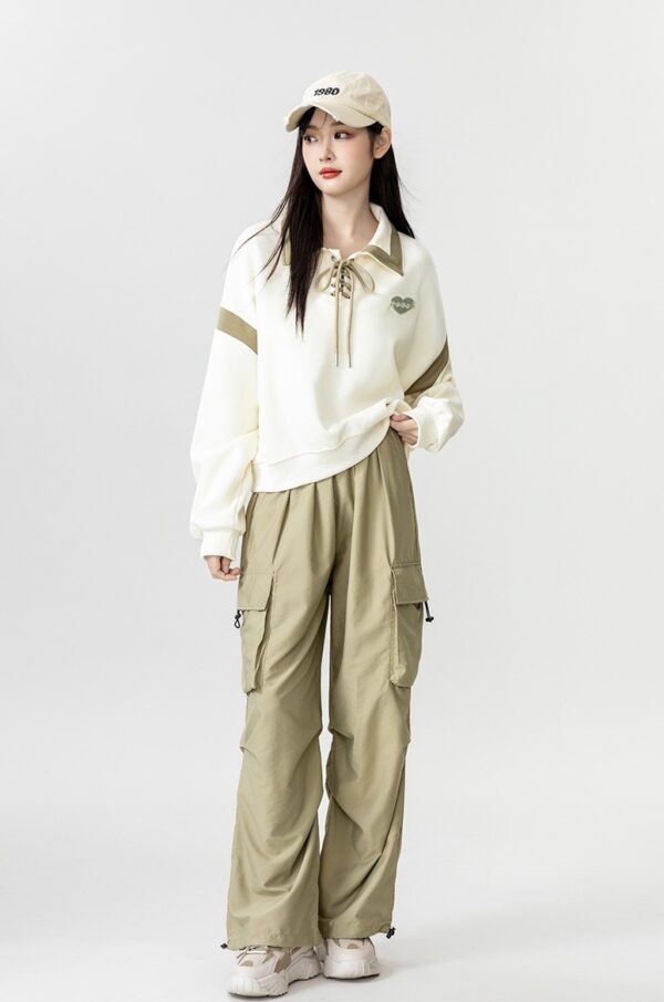 New Spring Beige Tie Polo Sweatshirt - Image 12