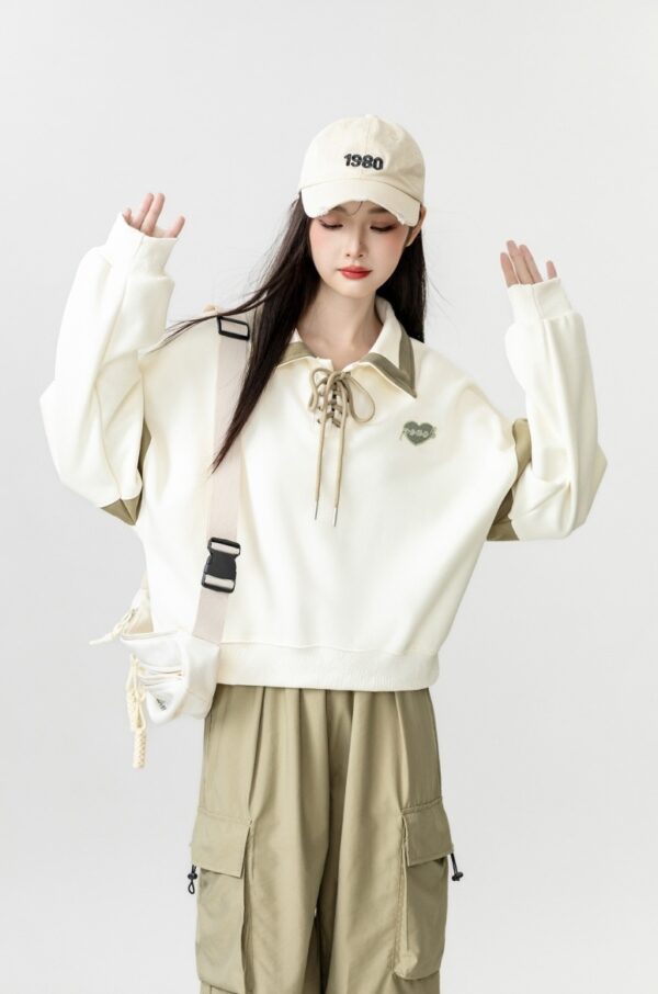 New Spring Beige Tie Polo Sweatshirt - Image 3