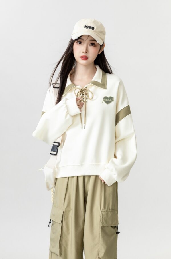 New Spring Beige Tie Polo Sweatshirt - Image 5